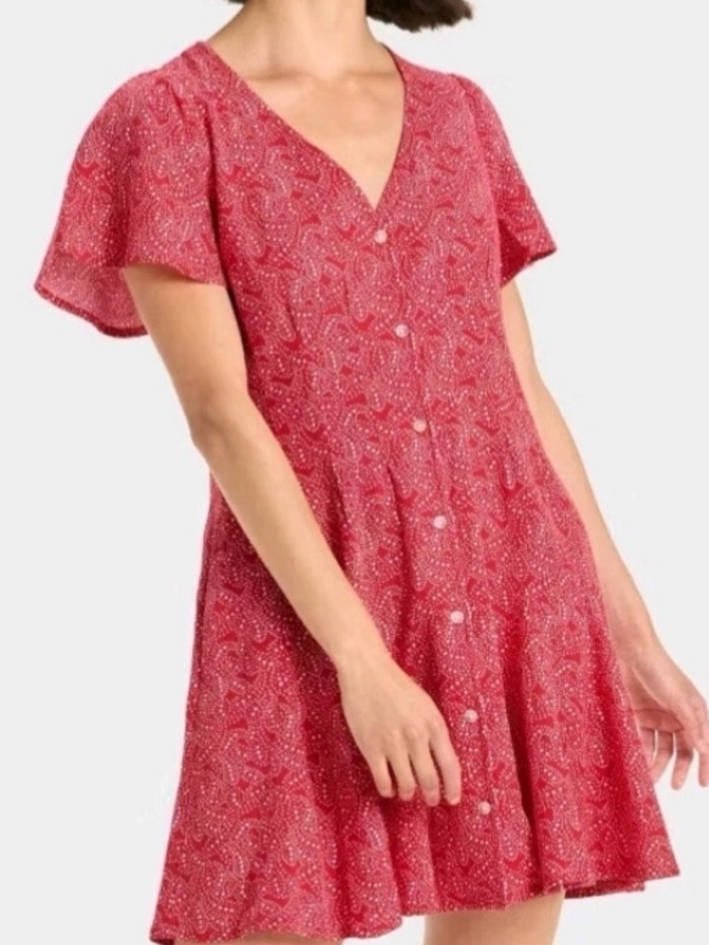 Universal Thread Starry Red Button-Front V-Neck Women's Dress